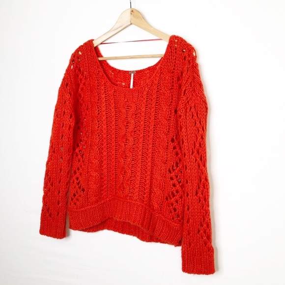 Free people, red cable knit pull over sweater - Picture 6 of 10